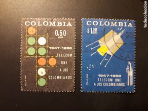 Selos: COLOMBIA YVERT A-479/80 SELLO SUELTO USADO 1968 TELECOMUNICACIONES PEDIDO MÍNIMO 3€
